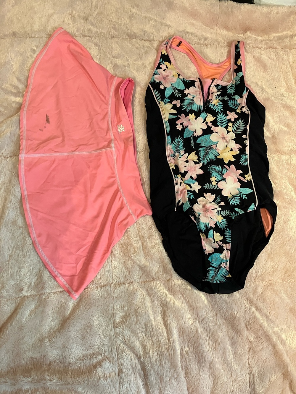 ZeroXposur Black Floral One-Piece Swimsuit with Pink Skirt